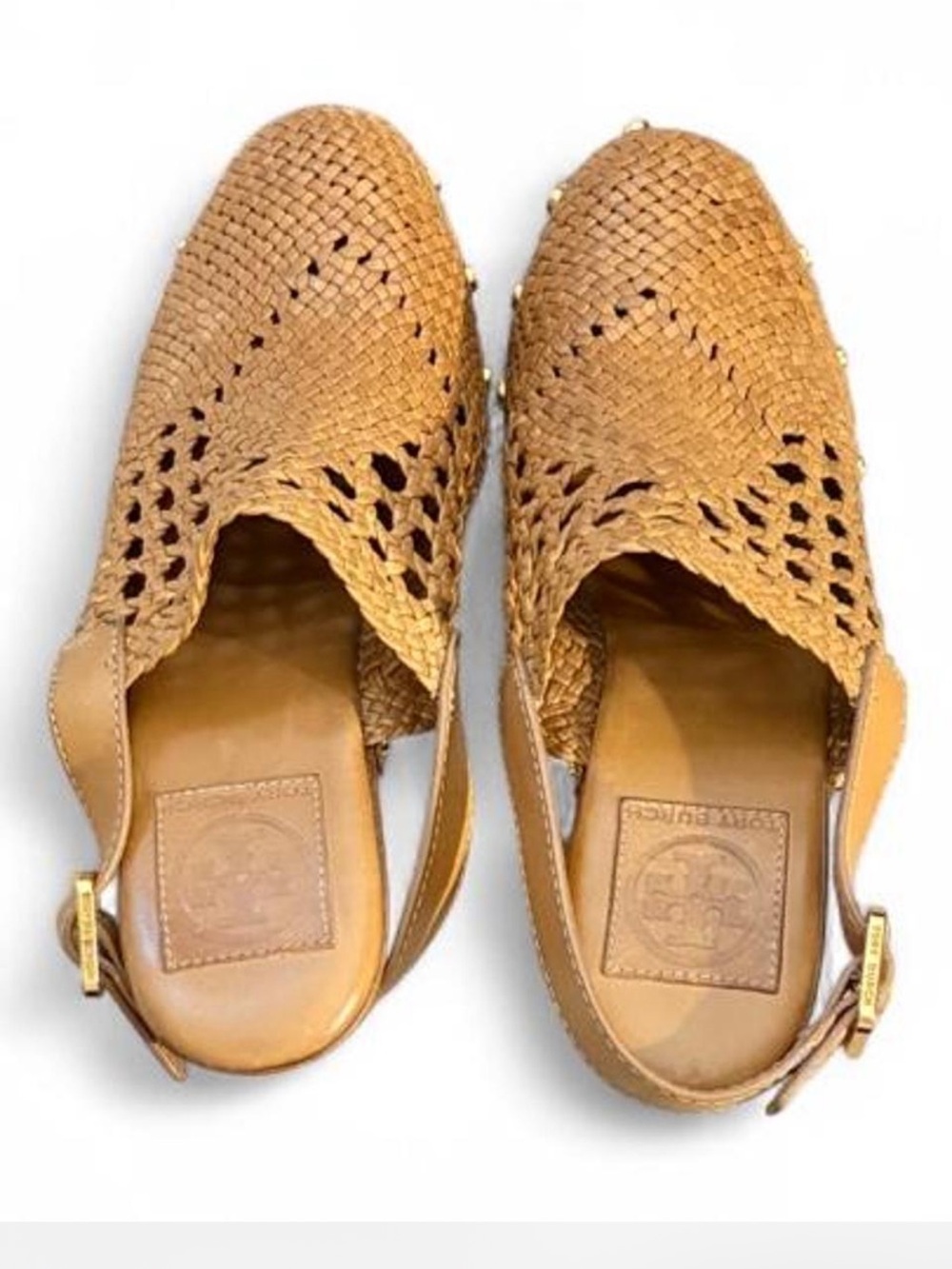 Tory Burch Women’s Woven Leather Platform Clog - Tan IOB - Picture 6 of 8